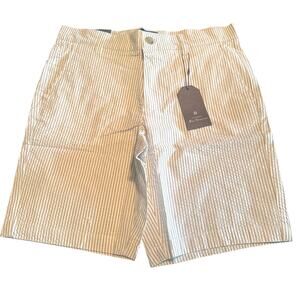 Ben Sherman NWT Men's 30 Seersucker Shorts Beige Tan & white stripes 8" inseam
